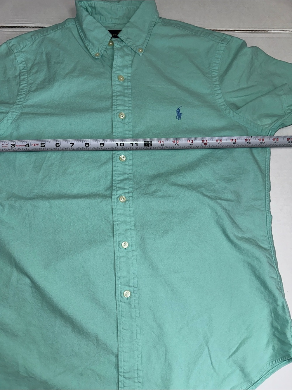 Ralph Lauren Button Down Short Sleeve Shirt Mint Green Slim Fit Cotton Small - Picture 6 of 9